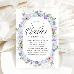 Invitation Élégant brunch de Pâques violet et bleu
