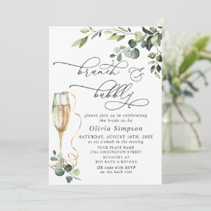 Invitation Élégant Brunch et Bubbly à l'aquarelle d'eucalyptu