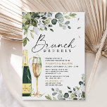 Invitation Elégant Brunch et Bubbly Fête des mariées verdure<br><div class="desc">Le design se compose d'une verdure mixte d'aquarelle composée d'eucalyptus, de branches d'oliviers botaniques et bien plus encore. Le feuillage est stylisé dans différentes nuances de sauge, d'émeraude et de vert clair. Une flûte de champagne aquarelle et une bouteille vert émeraude et or viennent compléter le thème. Pour voir les...</div>