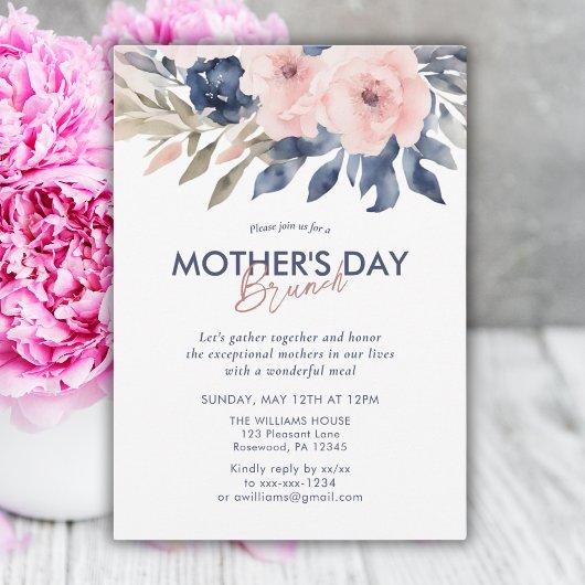 Invitation Élégant Brunch Fête des Mères Florales
