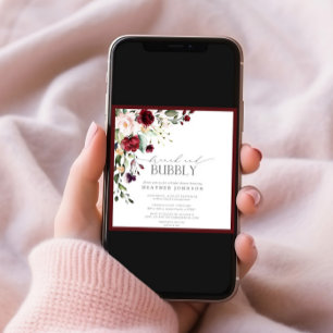 Invitation Elégant Brunch Floral Bourgogne & Douche Bubbly