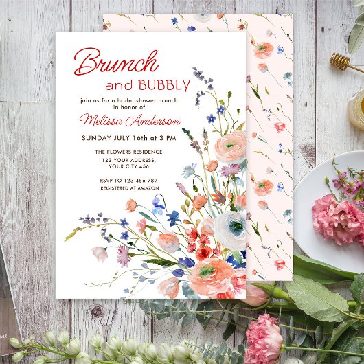 Invitation Elégant Brunch Floral et Fête des mariées Bubbly