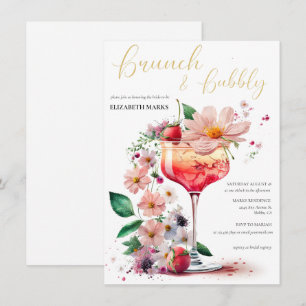 Invitation Elégant Brunch Floral & Fête des mariées Bubbly In
