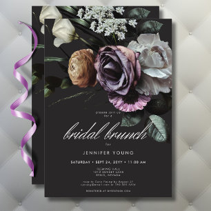 Invitation Élégant Brunch nuptial Moody Twilight Muted Floral