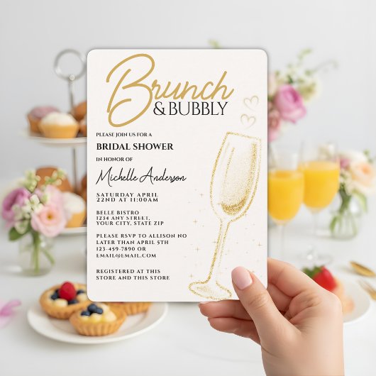 Invitation Elégant Brunch Or & Fête des mariées Bubbly