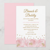Invitation Elégant brunch rose et Fête des mariées Bubbly (Devant / Derrière)