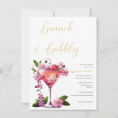 Invitation Élégant Brunch rose floral et Fête des mariées mou (Devant)