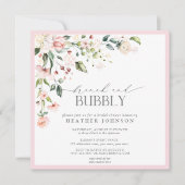 Invitation Élégant Brunch rose floral et Fête des mariées mou (Devant)