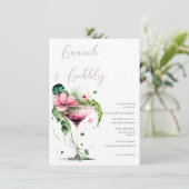 Invitation Élégant Brunch rose floral et Fête des mariées mou (Debout devant)