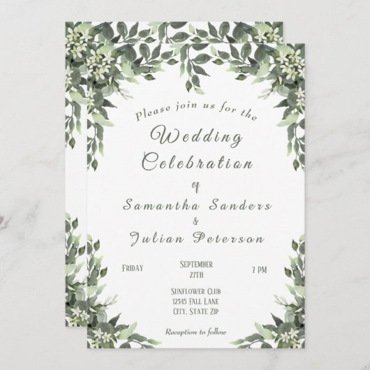 Invitation Élégant budget Botanical Eucalyptus Mariage (Devant / Derrière)