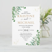 Invitation Élégant budget Eucalyptus Feuille Mariage de verdu (Debout devant)