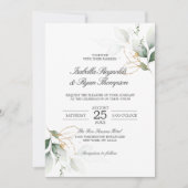 Invitation Élégant BUDGET Feuille Botanique Mariage Or (Devant)