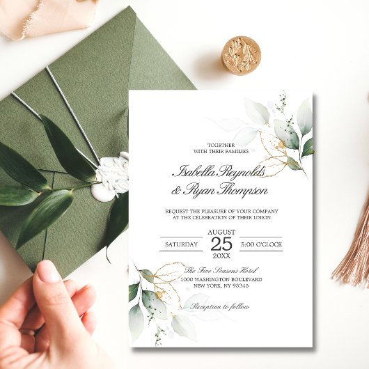 Invitation Élégant BUDGET Feuille Botanique Mariage Or