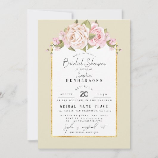 Invitation Élégant budget Floral Dusty Rose Foil BridalDouche (Devant)