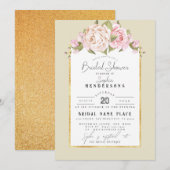 Invitation Élégant budget Floral Dusty Rose Foil BridalDouche (Devant / Derrière)