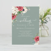 Invitation Élégant budget Mariage rouge blanc bleu floral (Debout devant)