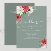 Invitation Élégant budget Mariage rouge blanc bleu floral (Devant / Derrière)
