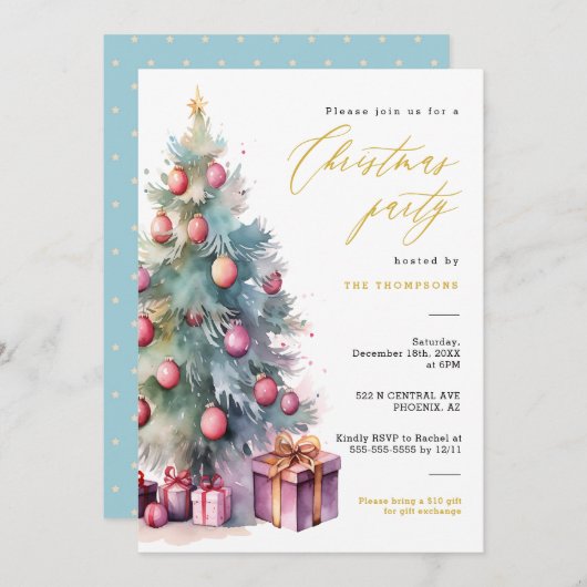 Invitation Élégant budget Noël Arbre Fête de Noël (Devant / Derrière)