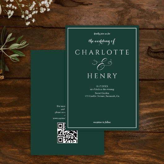 Invitation Élégant Budget Vert Émeraude Code Qr Mariage