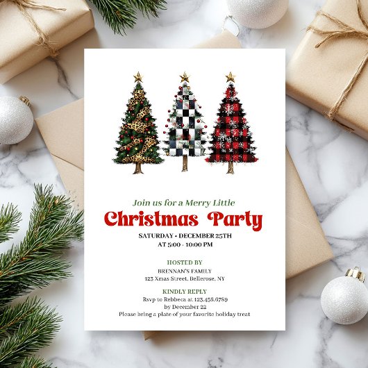 Invitation Elegant buffalo plaid Christmas tree party invite
