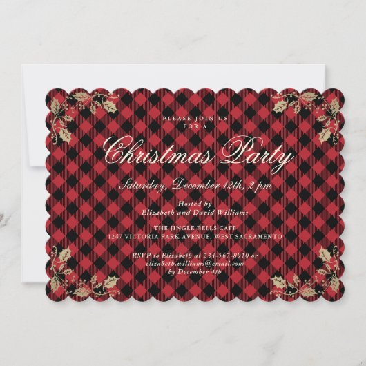 Invitation Élégant Buffle rouge Plaid Noël Fête de Noël (Devant)