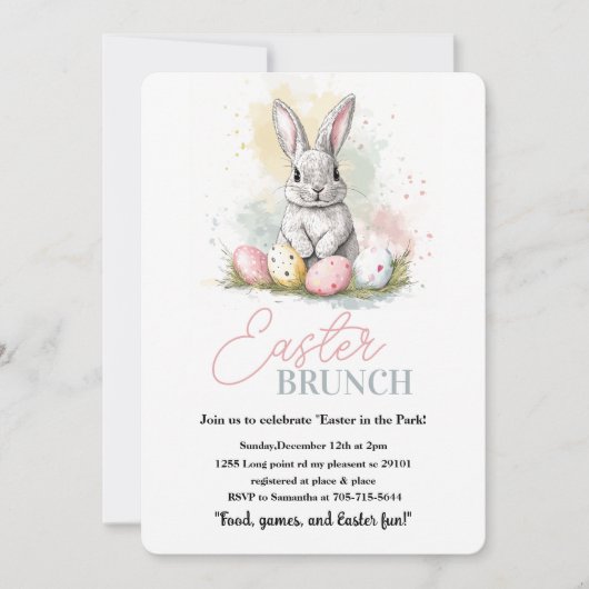 Invitation Elégant Bunny Brunch de Pâques (Devant)