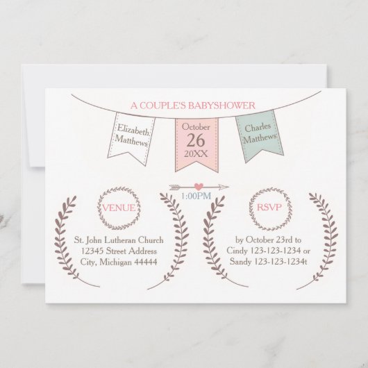 Invitation Elégant Bunting - Baby shower Couple (Devant)