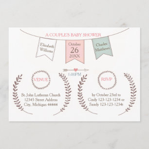 Invitation Elégant Bunting - Baby shower de couple