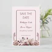 Invitation Elégant Burgandy Dusty Rose Floral Enregistrer la  (Debout devant)