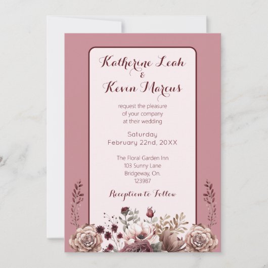 Invitation Elégant Burgandy Dusty Rose Mariage floral (Devant)