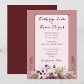 Invitation Elégant Burgandy Dusty Rose Mariage floral (Devant / Derrière)