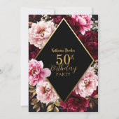 Invitation Elegant Burgundy and Blush Peony Floral Birthday (Dos)