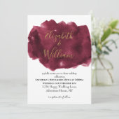 Invitation Elegant Burgundy and Gold Watercolor Wedding (Debout devant)