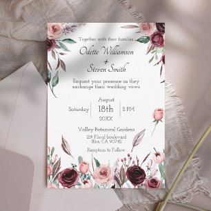 Invitation Elégant Burgundy Blush Aquarelle Floral Mariage