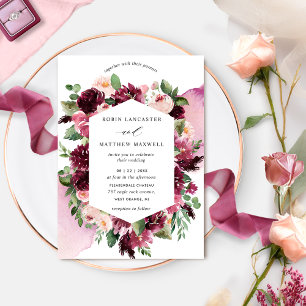 Invitation Élégant Burgundy Blush et rose géométrique Floral