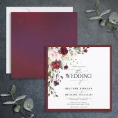 Invitation Élégant Burgundy Blush Floral Aquarelle Script