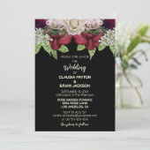 Invitation Elegant Burgundy Blush Floral Black Wedding (Debout devant)