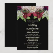 Invitation Elegant Burgundy Blush Floral Black Wedding (Devant / Derrière)