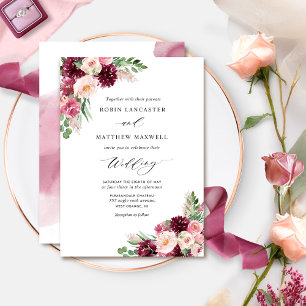 Invitation Élégant Burgundy Blush Floral Springs Mariage