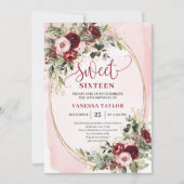 Invitation Elegant Burgundy Blush Floral Sweet Sixteen Invite (Devant)