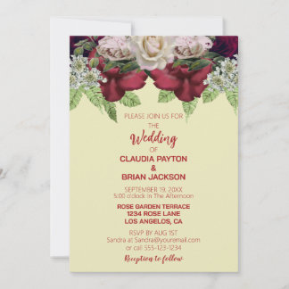 Invitation Elegant Burgundy Blush Floral Wedding