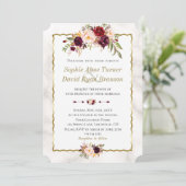 Invitation Elégant Burgundy Blush Flowers or Marbre Mariage (Debout devant)