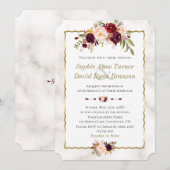 Invitation Elégant Burgundy Blush Flowers or Marbre Mariage (Devant / Derrière)