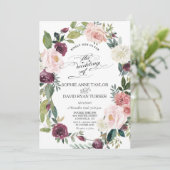 Invitation Élégant Burgundy Blush Ivory Floral Wreath Mariage (Debout devant)