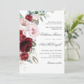 Invitation Élégant Burgundy Blush Peonies Floral Mariage (Debout devant)