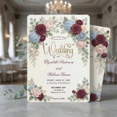 Invitation Elegant Burgundy Blush Pink Modern QR Code Wedding