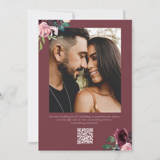 Invitation Elégant Burgundy Blush QR Code Mariage photo (Dos)
