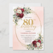 Invitation Elegant Burgundy Boho Botanical 80th Birthday   (Devant)