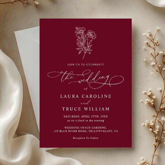 Invitation Elegant Burgundy Botanical Floral Wedding
