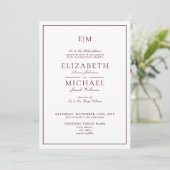 Invitation Élégant Burgundy Classic Script Monogram Mariage (Debout devant)
